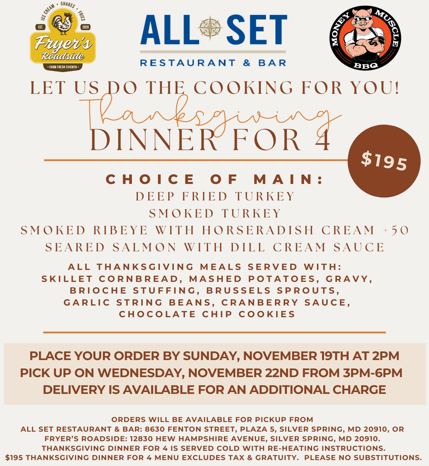 '23 Thanksgiving Dinner for 4 - Silver Spring Maryland